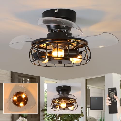 ZYGPH 20 Zoll Retro-Deckenventilator-Kronleuchter im Eisenkäfig-Stil mit Fernbedienung, 6 Geschwindigkeiten, umschaltbare warmweiße Beleuchtung für Schlafzimmer, Esszimmer, Wohnzimmer, Küchendekor von ZYGPH