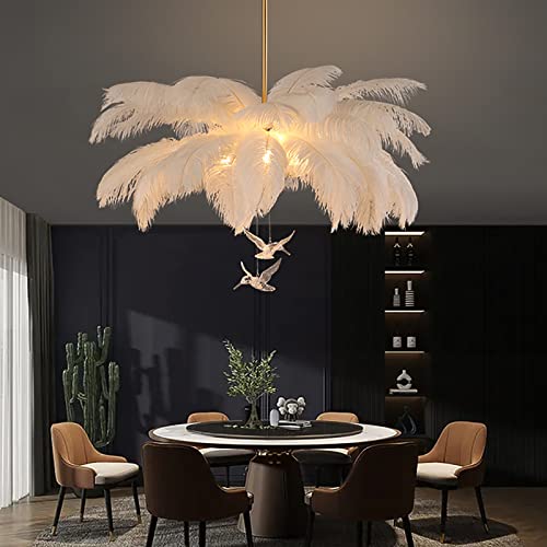 ZYGPH 3 Lichter LED Deckenleuchte Aluminium Für Esszimmer Wohnzimmer Mädchenzimmer,Modern Feder Kronleuchter Weiß,Große Straußen Pendelleuchte-Weiß 80x80x48cm(31x31x19inch) von ZYGPH