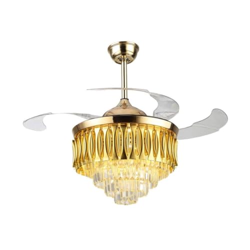 ZYGPH 42-Zoll-Deckenventilatorleuchte aus Kristallglas für den Innenbereich, LED-Kronleuchter mit Fernbedienung für Wohnzimmer und Restaurant, moderner Deckenventilator mit einziehbaren Flügeln von ZYGPH