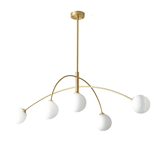 ZYGPH 5 Lichter Mid Century Kronleuchter,Moderne Deckenpendelleuchte Glaskugel,Sputnik Kronleuchter Hängend Für Kücheninsel Wohn-Esszimmer-Gold 90x30cm(35x12inch) von ZYGPH