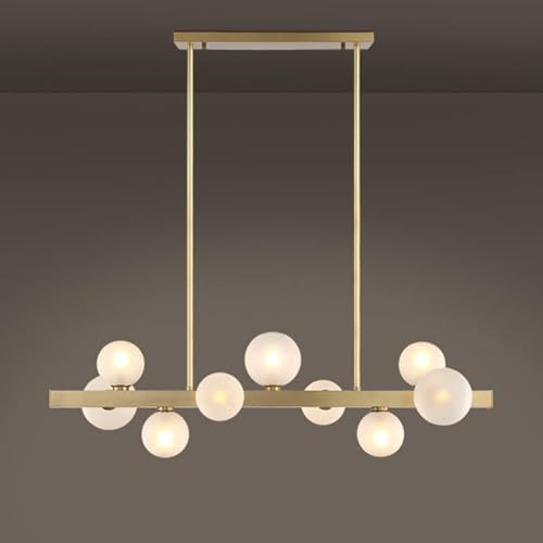 ZYGPH 9-flammiger linearer Kronleuchter aus Glas, Moderne Deckenleuchte aus der Mitte des Jahrhunderts, 9-flammige Hängeleuchte aus gebürstetem Messing, kompatibel mit Schlafzimmer, LED-Kronleuchter von ZYGPH