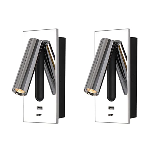 ZYGPH LED-Leselampe zur Wandmontage, mit USB-Anschluss, 3 W warmweißes 3000 K-Licht, 350° verstellbar, 2er-Set für den Einsatz am Bett von ZYGPH
