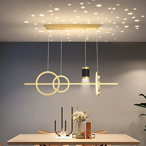 ZYGPH Led-kronleuchter mit sternenprojektionslampe, Moderne Dimmbare LED-pendelleuchte Strahler, Verstellbare Lineare Aufhängung für Kücheninsel-Gold b 100x120cm(39x47inch) von ZYGPH