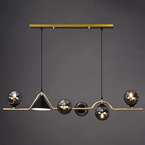ZYGPH Lineare Hängende Deckenleuchte für Kücheninsel,Mid Century Glaskugel LED Pendelleuchte,6 Moderne Kronleuchter mit Kugelschirm-Gold c 120x26cm(47x10inch) von ZYGPH