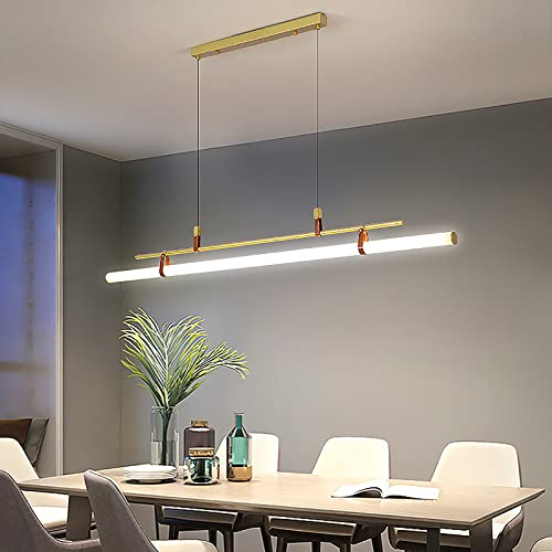 ZYGPH Linearer LED-Kronleuchter,Modern Dimmbar Pendelleuchte Für Büro,Zeitgenössische Acryl Deckenleuchte Hängelampe Esszimmer Wohnzimmer Schlafzimmer-Gold 90x40cm(35x16inch) von ZYGPH
