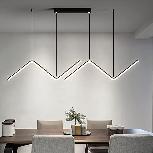 ZYGPH Moderne Dimmbare LED Pendelleuchte Für Esstisch,Zeitgenössische Hängeleuchte Kücheninsel Büro,Linear Wave Kronleuchter Mit Fernbedienung-Gold 90x20cm(35x8inch) von ZYGPH