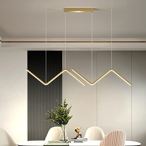 ZYGPH Moderne Dimmbare LED Pendelleuchte Für Esstisch,Zeitgenössische Hängeleuchte Kücheninsel Büro,Linear Wave Kronleuchter Mit Fernbedienung-Schwarz 90x20cm(35x8inch) von ZYGPH