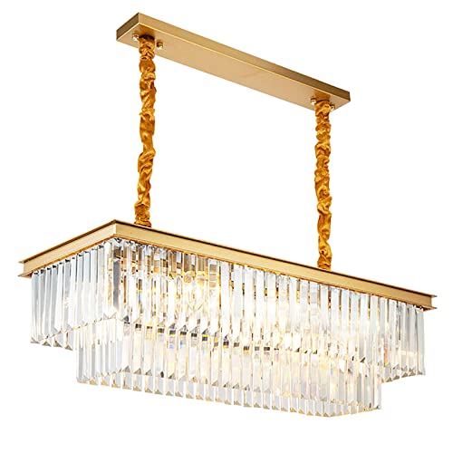 ZYGPH Moderner Rechteckiger Kristall-Kronleuchter Für Kücheninsel,8-Licht Deckenleuchte Hängeleuchte Esszimmer,Luxus K9 Pendelleuchte-Gold 86x35x28cm(34x14x11inch) von ZYGPH