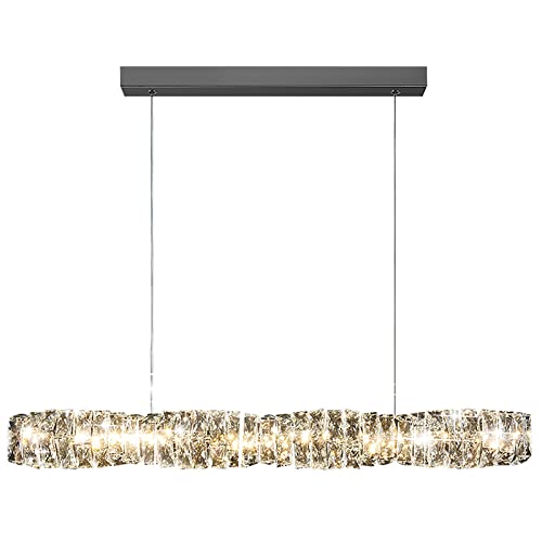 ZYGPH Moderner Rechteckiger Kristall-Kronleuchter Für Kücheninsel,Luxus Linear Pendelleuchte,LED Hängende Deckenleuchte Esszimmer Wohnzimmer-Silber 100x12cm(39x5inch) von ZYGPH