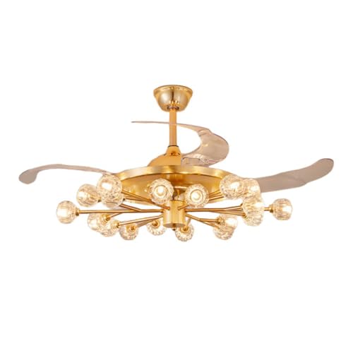ZYGPH Nordische Deckenventilatoren mit Lichtern Kristall 18-Licht Kronleuchter Unsichtbare Ventilatorlampe Restaurantlampe Schlafzimmer Home Light Deckenventilatorlampe von ZYGPH