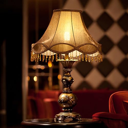 ZYGPH Tischlampe im viktorianischen Stil, Nachttischlampe aus antikem Stoff, dekorative Schreibtischleuchte mit Fransen, florales Design für Schlafzimmer und Wohnzimmer, Knopfschalter von ZYGPH