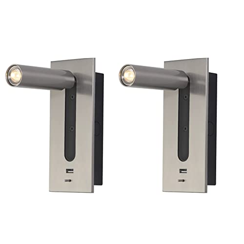 ZYGPH Wandmontierte Leseleuchte mit USB-Anschluss 5 V 2,1 A, Schnellladefunktion, 2er-Set – LED-Nachttischlampe, modern, 3 W, warmweiß 3000 K, Wandleuchte, verstellbar, Nickel-Finish ZYGPH Wandmontierte Leseleuchte mit USB-Anschluss 5 V 2,1 A, Schnellladefunktion, 2er-Set – LED-Nachttischlampe, modern, 3 W, warmweiß 3000 K, Wandleuchte, verstellbar, Nickel-Finish von ZYGPH