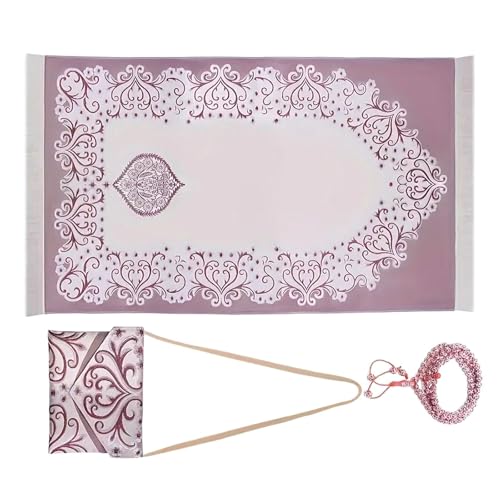ZYHARUKO Gebetsteppich für Muslime mit Perlen, Quasten und Tasche, Reise-Gebetsteppich, tragbar, Islamiker, Damen, Herren, Muslime, Teppich-Set mit Tasche, Perlen ZYHARUKO Gebetsteppich für Muslime mit Perlen, Quasten und Tasche, Reise-Gebetsteppich, tragbar, Islamiker, Damen, Herren, Muslime, Teppich-Set mit Tasche, Perlen von ZYHARUKO