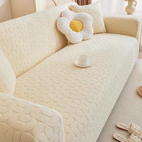 ZYHBBGXFC-XM 1 2 3 4 5 Sitzer Sofabezug Luxus Dicker Samt Möbelschutz Einfarbig Couchbezug Stretch Liegestuhlbezug(Beige,2-seat 145-185cm) von ZYHBBGXFC-XM