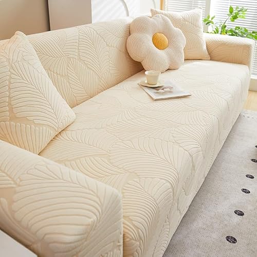 ZYHBBGXFC-XM 1 2 3 4 5 Sitzer Sofabezug Luxus Dicker Samt Möbelschutz Einfarbig Couchbezug Stretch Liegestuhlbezug(Beige,3-seat 190-230cm) von ZYHBBGXFC-XM