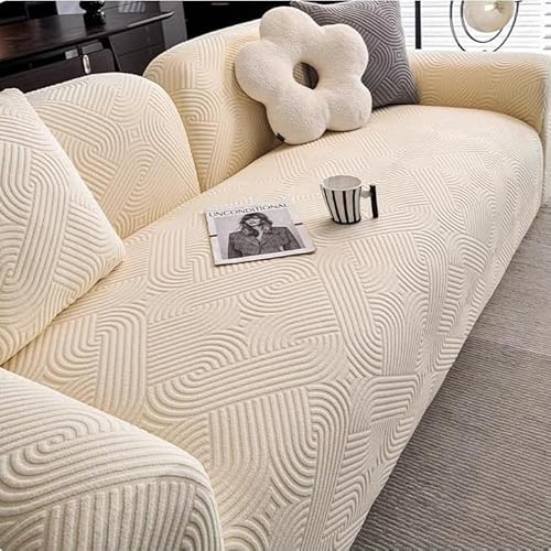 ZYHBBGXFC-XM 1 2 3 4 5 Sitzer Sofabezug Luxus Dicker Samt Möbelschutz Einfarbig Couchbezug Stretch Liegestuhlbezug(Beige,4-seat 235-300cm) von ZYHBBGXFC-XM