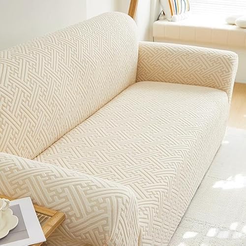 ZYHBBGXFC-XM 1 2 3 4 5 Sitzer Sofabezug Luxus Dicker Samt Möbelschutz Einfarbig Couchbezug Stretch Liegestuhlbezug(Beige,4-seat 235-300cm) von ZYHBBGXFC-XM