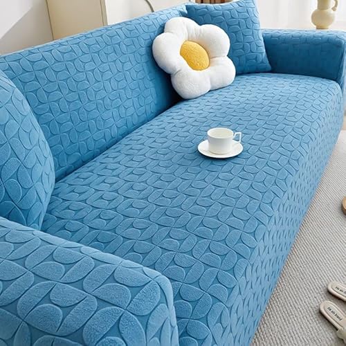 ZYHBBGXFC-XM 1 2 3 4 5 Sitzer Sofabezug Luxus Dicker Samt Möbelschutz Einfarbig Couchbezug Stretch Liegestuhlbezug(Blue,4-seat 235-300cm) von ZYHBBGXFC-XM