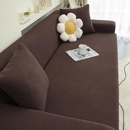 ZYHBBGXFC-XM 1 2 3 4 5 Sitzer Sofabezug Luxus Dicker Samt Möbelschutz Einfarbig Couchbezug Stretch Liegestuhlbezug(Brown,5-seat 305-360cm) von ZYHBBGXFC-XM