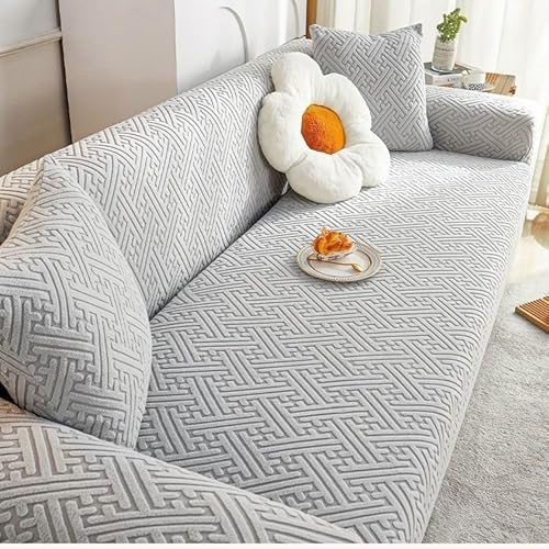 ZYHBBGXFC-XM 1 2 3 4 5 Sitzer Sofabezug Luxus Dicker Samt Möbelschutz Einfarbig Couchbezug Stretch Liegestuhlbezug(Gray,5-seat 305-350cm) von ZYHBBGXFC-XM