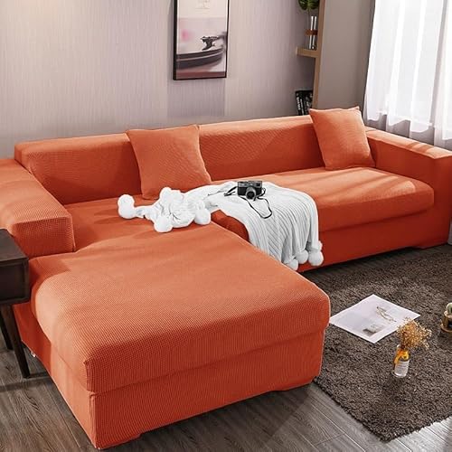 ZYHBBGXFC-XM 1 2 3 4 5 Sitzer Sofabezug Luxus Dicker Samt Möbelschutz Einfarbig Couchbezug Stretch Liegestuhlbezug(Orange,4-seat 235-300cm) von ZYHBBGXFC-XM
