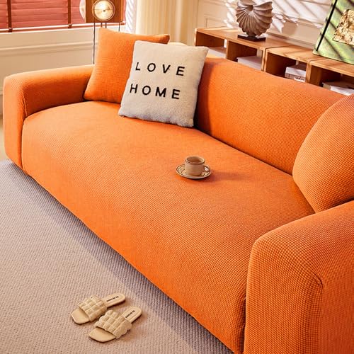 ZYHBBGXFC-XM 1 2 3 4 5 Sitzer Sofabezug Luxus Dicker Samt Möbelschutz Einfarbig Couchbezug Stretch Liegestuhlbezug(Orange,5-seat 305-350cm) von ZYHBBGXFC-XM