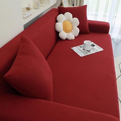 ZYHBBGXFC-XM 1 2 3 4 5 Sitzer Sofabezug Luxus Dicker Samt Möbelschutz Einfarbig Couchbezug Stretch Liegestuhlbezug(Rot,5-seat 305-360cm) von ZYHBBGXFC-XM