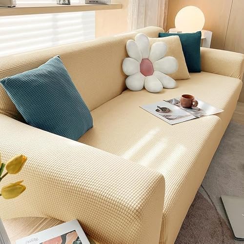 ZYHBBGXFC-XM 1 2 3 4 5 Sitzer Sofabezug Luxus Dicker Samt Möbelschutz Einfarbig Couchbezug Stretch Liegestuhlbezug(Yellow,2-seat 145-185cm) von ZYHBBGXFC-XM