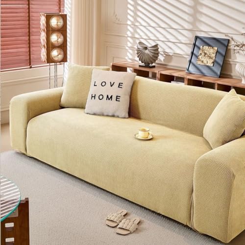 ZYHBBGXFC-XM 1 2 3 4 5 Sitzer Sofabezug Luxus Dicker Samt Möbelschutz Einfarbig Couchbezug Stretch Liegestuhlbezug(Yellow,5-seat 305-350cm) von ZYHBBGXFC-XM