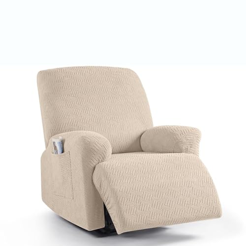 ZYHBBGXFC-XM Dehnbarer Relaxsesselbezug for 1/2/3 Personen, rutschfeste Sofahusse, geeignet for alle Jahreszeiten, for Elektro und Leder, mit Seitentasche(Beige,1Seat) von ZYHBBGXFC-XM