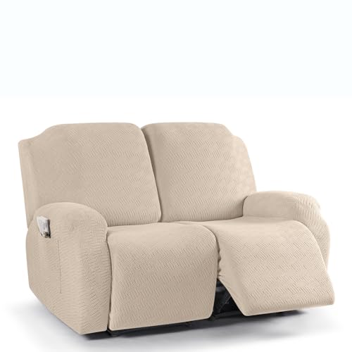 ZYHBBGXFC-XM Dehnbarer Relaxsesselbezug for 1/2/3 Personen, rutschfeste Sofahusse, geeignet for alle Jahreszeiten, for Elektro und Leder, mit Seitentasche(Beige,2Seats) von ZYHBBGXFC-XM