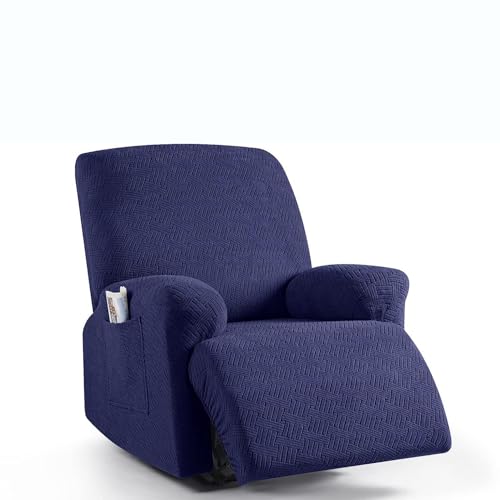 ZYHBBGXFC-XM Dehnbarer Relaxsesselbezug for 1/2/3 Personen, rutschfeste Sofahusse, geeignet for alle Jahreszeiten, for Elektro und Leder, mit Seitentasche(Blue,1Seat) von ZYHBBGXFC-XM