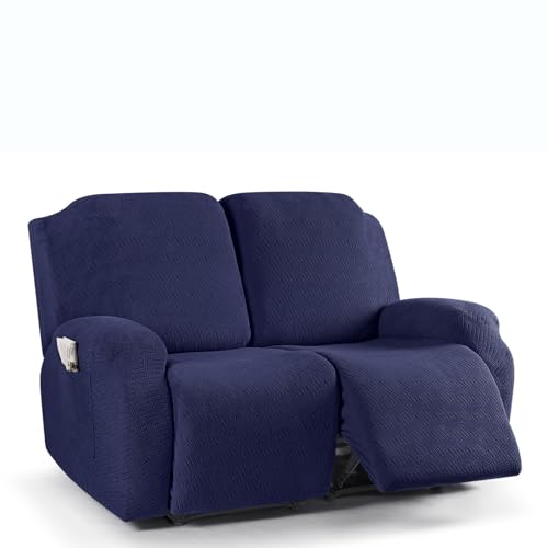 ZYHBBGXFC-XM Dehnbarer Relaxsesselbezug for 1/2/3 Personen, rutschfeste Sofahusse, geeignet for alle Jahreszeiten, for Elektro und Leder, mit Seitentasche(Blue,2Seats) von ZYHBBGXFC-XM