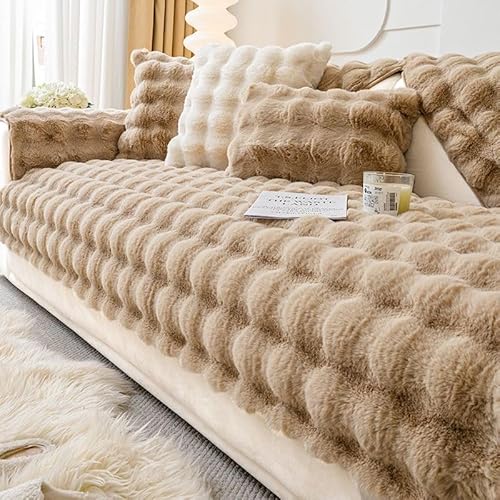 ZYHBBGXFC-XM Eleganter, weicher Sofabezug aus Kunstfell – Dicker Plüsch, Rutschfester Sofaschutz, einfarbig, ideal for Kinder und Haustiere, Möbelschutz(Light Brown,70 * 210cm/28 * 83in) von ZYHBBGXFC-XM