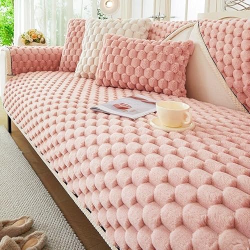 ZYHBBGXFC-XM Eleganter, weicher Sofabezug aus Kunstfell – Dicker Plüsch, Rutschfester Sofaschutz, einfarbig, ideal for Kinder und Haustiere, Möbelschutz(Pink,70 * 90cm/28 * 36in) von ZYHBBGXFC-XM