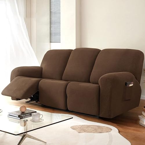 ZYHBBGXFC-XM Hochelastischer Spandex-Sofabezug, geeignet for 1/2/3-Sitzer, mit Anti-Rutsch, for alle Jahreszeiten geeignet, Möbelschutzbezug, waschbar(Brown,3Seats) von ZYHBBGXFC-XM
