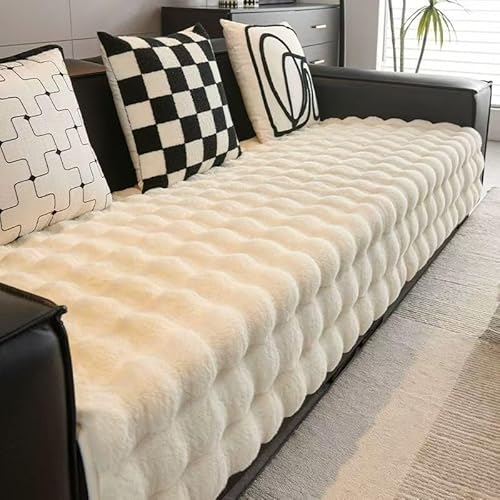 ZYHBBGXFC-XM Luxuriöser Sofabezug aus Kunstfell – Dicker, plüschiger, Rutschfester Sofaschutz, weicher, zotteliger Möbelbezug for Kinder, Haustiere, einfarbig(Beige,110 * 240cm/43 * 95in) von ZYHBBGXFC-XM