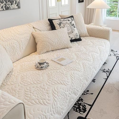 ZYHBBGXFC-XM Luxuriöser Sofabezug aus Kunstfell – Dicker, plüschiger, Rutschfester Sofaschutz, weicher, zotteliger Möbelbezug for Kinder, Haustiere, einfarbig(Beige,90 * 70cm/36 * 28in) von ZYHBBGXFC-XM