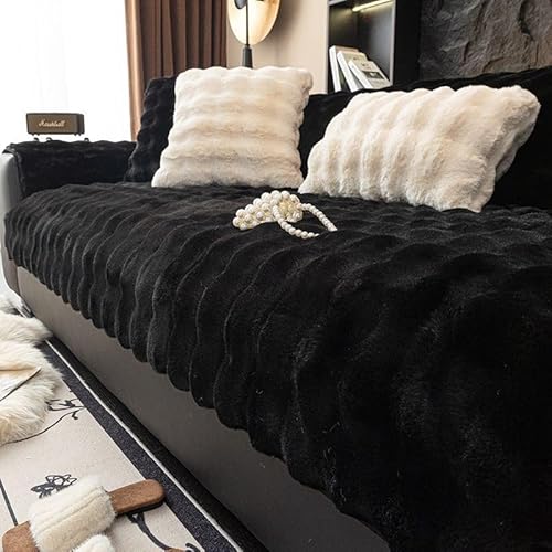 ZYHBBGXFC-XM Luxuriöser Sofabezug aus Kunstfell – Dicker, plüschiger, Rutschfester Sofaschutz, weicher, zotteliger Möbelbezug for Kinder, Haustiere, einfarbig(Black,70 * 150cm/28 * 59in) von ZYHBBGXFC-XM