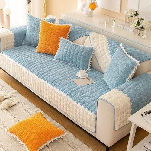 ZYHBBGXFC-XM Luxuriöser Sofabezug aus Kunstfell – Dicker, plüschiger, Rutschfester Sofaschutz, weicher, zotteliger Möbelbezug for Kinder, Haustiere, einfarbig(Blue,70 * 180cm/28 * 71in) von ZYHBBGXFC-XM