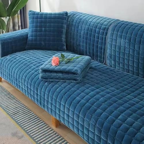 ZYHBBGXFC-XM Luxuriöser Sofabezug aus Kunstfell – Dicker, plüschiger, Rutschfester Sofaschutz, weicher, zotteliger Möbelbezug for Kinder, Haustiere, einfarbig(Blue,90 * 160cm/36 * 63in) von ZYHBBGXFC-XM