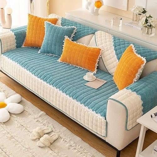 ZYHBBGXFC-XM Luxuriöser Sofabezug aus Kunstfell – Dicker, plüschiger, Rutschfester Sofaschutz, weicher, zotteliger Möbelbezug for Kinder, Haustiere, einfarbig(Blue,90 * 90cm/36 * 36in) von ZYHBBGXFC-XM