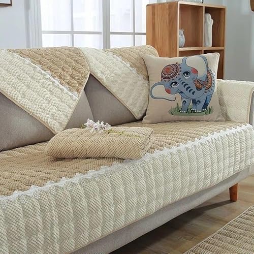 ZYHBBGXFC-XM Luxuriöser Sofabezug aus Kunstfell – Dicker, plüschiger, Rutschfester Sofaschutz, weicher, zotteliger Möbelbezug for Kinder, Haustiere, einfarbig(Brown,90 * 90cm/36 * 36in) von ZYHBBGXFC-XM
