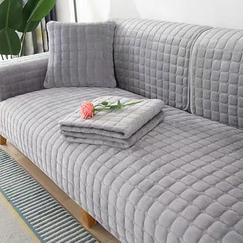 ZYHBBGXFC-XM Luxuriöser Sofabezug aus Kunstfell – Dicker, plüschiger, Rutschfester Sofaschutz, weicher, zotteliger Möbelbezug for Kinder, Haustiere, einfarbig(Gray,110 * 180cm/43 * 71in) von ZYHBBGXFC-XM