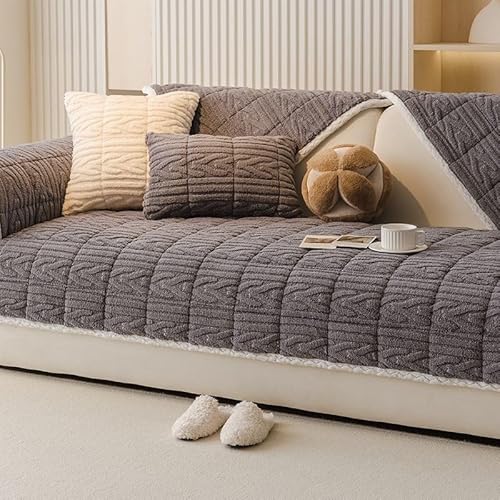 ZYHBBGXFC-XM Luxuriöser Sofabezug aus Kunstfell – Dicker, plüschiger, Rutschfester Sofaschutz, weicher, zotteliger Möbelbezug for Kinder, Haustiere, einfarbig(Gray,110 * 240cm/43 * 95in) von ZYHBBGXFC-XM