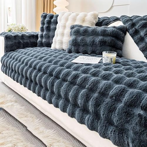 ZYHBBGXFC-XM Luxuriöser Sofabezug aus Kunstfell – Dicker, plüschiger, Rutschfester Sofaschutz, weicher, zotteliger Möbelbezug for Kinder, Haustiere, einfarbig(Gray,70 * 180cm/28 * 71in) von ZYHBBGXFC-XM