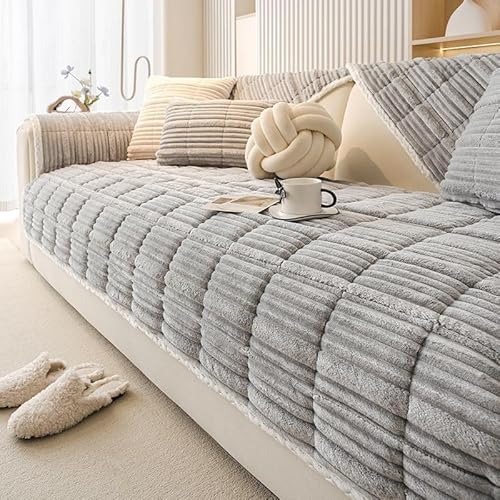 ZYHBBGXFC-XM Luxuriöser Sofabezug aus Kunstfell – Dicker, plüschiger, Rutschfester Sofaschutz, weicher, zotteliger Möbelbezug for Kinder, Haustiere, einfarbig(Gray,70 * 210cm/28 * 83in) von ZYHBBGXFC-XM