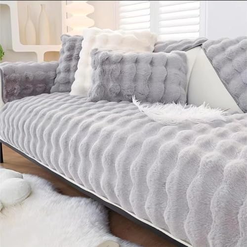 ZYHBBGXFC-XM Luxuriöser Sofabezug aus Kunstfell – Dicker, plüschiger, Rutschfester Sofaschutz, weicher, zotteliger Möbelbezug for Kinder, Haustiere, einfarbig(Gray,90 * 120cm/36 * 47in) von ZYHBBGXFC-XM