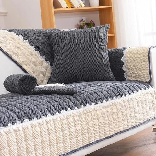 ZYHBBGXFC-XM Luxuriöser Sofabezug aus Kunstfell – Dicker, plüschiger, Rutschfester Sofaschutz, weicher, zotteliger Möbelbezug for Kinder, Haustiere, einfarbig(Gray,90 * 240cm/36 * 95in) von ZYHBBGXFC-XM