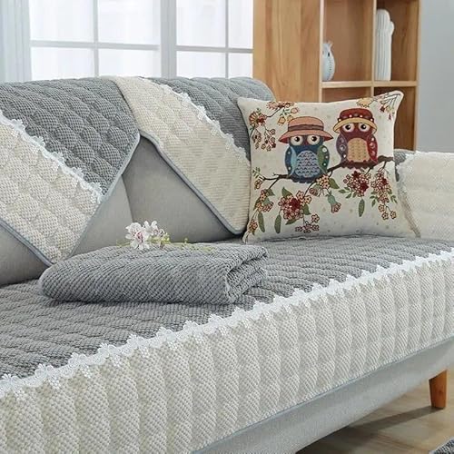 ZYHBBGXFC-XM Luxuriöser Sofabezug aus Kunstfell – Dicker, plüschiger, Rutschfester Sofaschutz, weicher, zotteliger Möbelbezug for Kinder, Haustiere, einfarbig(Gray,90 * 90cm/36 * 36in) von ZYHBBGXFC-XM